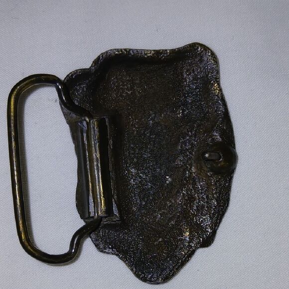 Vntg Buffalo Head Bronze Belt Buckel - Picture 3 of 5